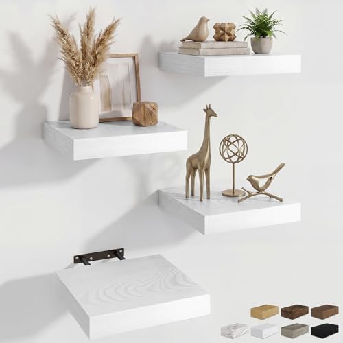 RICHFOCUS 8Inch Square Floating Shelves for Wall 4Pack|White by RICHFOCUS