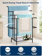 Haturi 4-Tier Free Standing Towel Rack for Bathroom, 45.3" H Black Metal Towel Drying Rack, 18.1" W with Storage Basket, Outdoor Pool Towel Holder for Oversized Towels & Blankets - Image 3