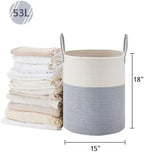 VIPOSCO 53L Tall Woven Laundry Basket Hamper, Grey White - Image 5