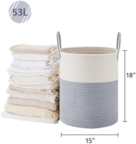 VIPOSCO 53L Tall Woven Laundry Basket Hamper, Grey White - Image 5