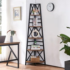 HOMBAZAAR 5 Tier Corner Shelf,72 Inch Tall Corner Bookshelf,Rustic Brown - Image 3