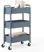 SunnyPoint 3-Tier Delicate Compact Rolling Metal Storage Organizer - Mobile Utility Cart Kitchen/Under Desk Cart with Caster Wheels - Blue (15.35" X 10.24" X 26.8"H) by SunnyPoint