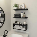 WOPITUES Floating Shelves for Wall with Cube Shelf, Wall Shelves with Metal Rail for Bathroom Decor, Bathroom Organizers and Storage, Over Toilet Shelves for Toilet Paper-Black - Image 6