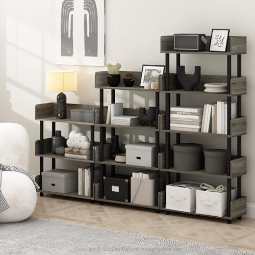 Furinno TURN-N-TUBE Display Shelf, 3-Tier Storage Shelves with Side Panels, Open Shelves Book Shelf with Rounded Corner Top Edges, for Organization and Storage, Living Room, Home Office, French Oak - Image 2