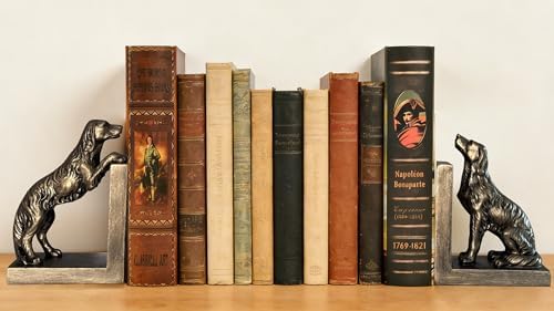 1 Pair Dog Bookends for Shelves, Retro Gold Resin Bookends for Heavy Books, Home Office Desk Decor, Golden Retriever Book Ends (Retro Gold Dog 02) - Image 5