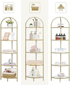 Homhedy 5-Tier Gold Corner Shelf Stand, Metal Corner Bookshelf - Image 3