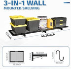 2 Pack Garage Wall Shelving,46"X 12.5" Garage Shelving Wall Mounted,Heavy Duty Garage Storage Rack with 8 Hooks,320 LBS Capacity,Black Metal Floating Organizer Shelves for Warehouse (2) - Image 2