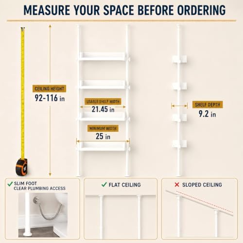 ALLZONE Tension Over The Toilet Storage Cabinet, No-Drill, Fits 92-116 in. - Image 2