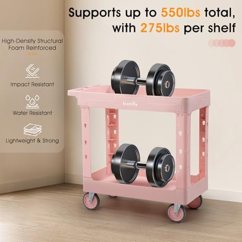 ELAFROS 2-Tier Rolling Storage Cart, 34 x 17 in, Sakura Pink - Image 6
