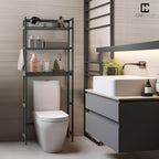 CAPHAUS Over The Toilet Storage Shelf,3-Tier Over-The-Toilet Shelf Rack with Adjustable Feet & Hooks, Freestanding Bamboo Toilet Shelf, Bathroom & Laundry Organizer, Balcony Plant Stand, Black - Image 3