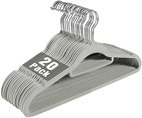 20 Pack of Grey Velvet Non-Slip Suit Hangers with 360°Swivel Hook - Heavy Duty, Space Saving, and Perfect for Adult Clothing. by JohneyRulu
