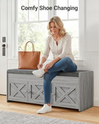 Amada 39.4" Shoe Storage Bench, Entryway Bench with Cushioned Seat, Gray - Image 5