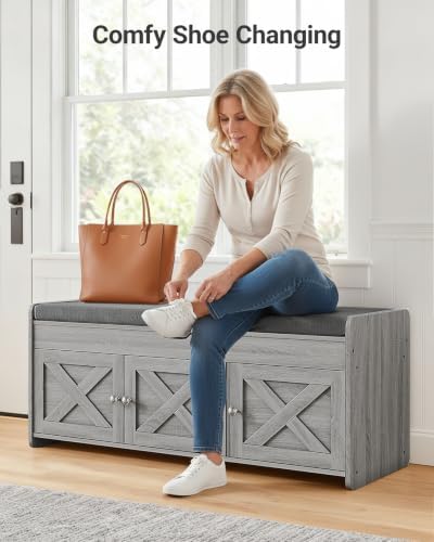 Amada 39.4" Shoe Storage Bench, Entryway Bench with Cushioned Seat, Gray - Image 5