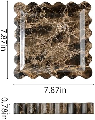 Scalloped Square Marble Decorative Tray, Natural Stone Vanity & Jewelry Tray, Trinket Organizer for Ring, Key, Dresser, Nightstand, Bathroom Counter & Kitchen Sink(Dark Brown Net) - Image 6