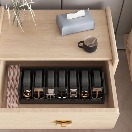 Belt Organizer for Drawer - Bamboo Belt Storage Organizer | Belt Rack for Closet Wall Mount Men Women Tie Sock Bra Scarf Ribbon (Black, 7 Grids) - Image 2