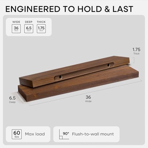 Homeforia 36 Inch Floating Shelves, High-End Solid Pine Wood, Set of 4 - Image 2