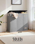 SOLEDI 200L 3-Section Laundry Hamper with Lid, Extra Large Dirty Clothes Basket with Sturdy Handles for Laundry Room & Bedroom - Durable Organizer for Sorting Laundry - Image 6