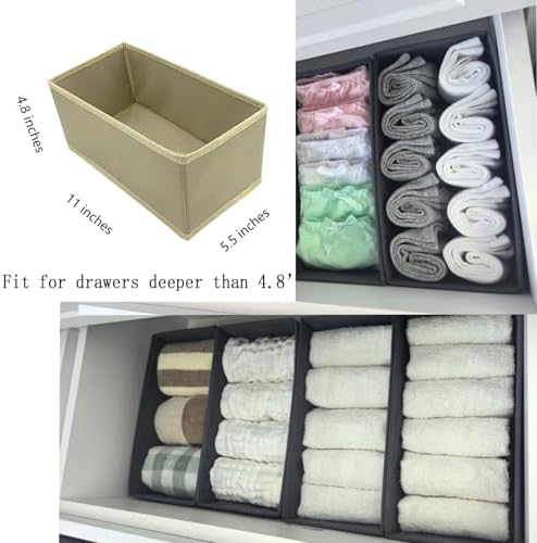 Bructhun Sock Drawer Organizer 9 Pack - Collapsible Fabric Storage Bins for Underwear Divider, Small Closet Organizers with 9 Compartments, Khaki - Image 4
