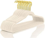 MIZGI Premium Velvet Hangers Pack 50 Pcs Heavyduty - Non Slip Slimline - Velvet Suit Hangers Ivory - Gold Hooks,Space Saving Clothes Hangers … by MIZGI