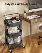 Pipishell Metal 3 Tier Rolling Cart with Handle & 2 Lockable Wheels, Gray - Image 6