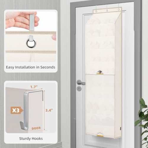 STORAGE MANIAC Over Door Shoe Organizer with Curtain Dustproof Heavy-Duty Large Deep Pocket Hanging Shoe Organizer for Closet Dorm & Narrow Door Storage Shoe Holder Shoe Rack, 9-Shelf Off White 1 Pack - Image 3