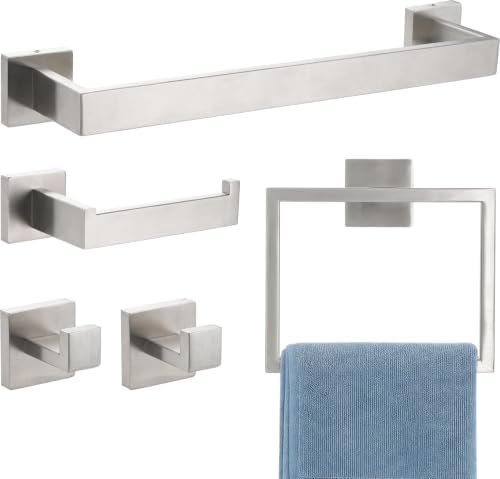 VELIMAX Brushed Nickel Towel Bar, SUS304 Stainless Steel Bathroom Hardware Set, Towel Racks for Bathroom Wall Mounted 16-Inches by VELIMAX