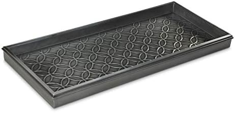 Good Directions Medium Boot Tray, Double Circles Multi-Purpose All Weather Decorative Tray, Shoes, Plants, Pet Bowls, 30x13x2 Inch, Dark Zinc Gray Steel by GoodDirections