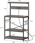 SUPERJARE Bakers Rack with Power Outlets, Microwave Stand, 31.5 X 16.5 Inch Larger Desktop, Kitchen Storage Rack with Adjustable Middle Shelf, 6 S-Shaped Hooks, Coffee Bar Stand, Grey - Image 7