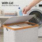 efluky Laundry Basket with Lid and Removable Bag, 100L Tall Laundry Hamper with Bamboo Handles, Aesthetic Dirty Clothes Bin for Laundry Room, Bathroom, Bedroom and Dorm, Light Grey - Image 4