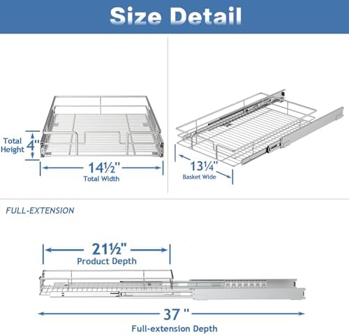 Pull Out Cabinet Organizer 14½" W x 21½" D, Heavy Duty Cabinet Pull Out Shelves, Slide Out Drawers Organization for Kitchen Cabinets Bathroom - Image 3