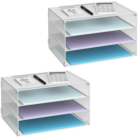 DALTACK 3 Tier Letter Tray Paper Organizer with Sliding Trays 2 Pack White by DALTACK