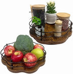 2 Pack, 11" & 12" Wooden Lazy Susan Turntable with Higher Metal Sides, 360° Rotating Lazy Susan Organization and Storage for Cabinet, Table Top, Kitchen, Countertop, Dining Table, Pantry, Coffee Bar by BaiWinlar