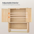 HOOBRO Fluted Bathroom Cabinet with 2 Doors, Farmhouse Bathroom Wall Cabinet with Towel Rack and Open Shelf, Fluted Wall-Mounted Medicine Storage Over The Toilet for Bathroom, Kitchen, Natural - Image 6