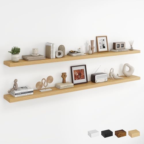 Dreamland 72Inch Floating Shelves for Wall, Rustic Wooden Storage Shelf for Living Room, Kitchen, Farmhouse, Wall Mounted Display Shelving with Invisible Heavy-Duty Metal Bracket, Set of 2 - Oak by Dreamland