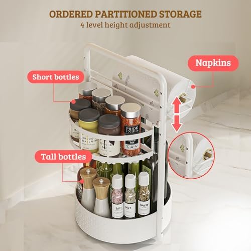 Rotating Spice Rack with Paper Towel Holder, White - Image 3