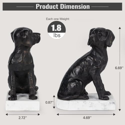 Decorative Bookends for Shelves, Dog Book Ends for Heavy Books, Labrador Retriever Statues Bookends for Heavy Books with Anti-Slip Base Book Holders for Home Office Decor (Black) - Image 3