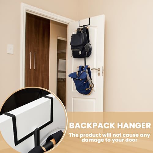 Briwooody Over Door Backpack Hanger, 2 Tier Metal Storage Hooks,Black,1 - Image 6