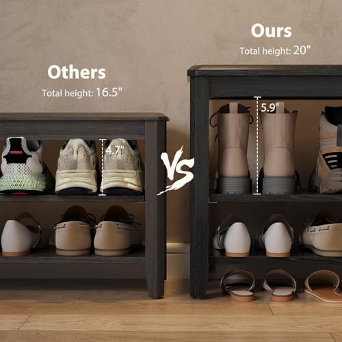 AQIMUELE Wood Shoe Rack Bench, 2 Tier Shoe Rack for Front Door Entrance - Image 3