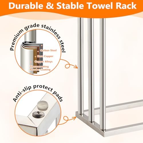 Free Standing Towel Racks for Bathroom, 3 Tier Stainless Steel Bathroom Towel Rack, Towel Drying Rack Stand for Outdoor Poolside, Blanket Holder, Chrome, DECLUTTR - Image 3