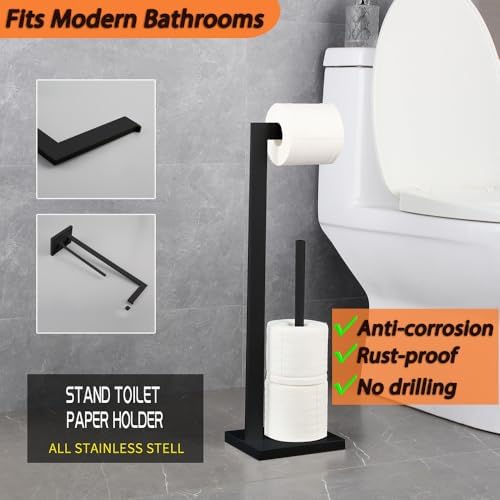 GERZWY SUS 304 Stainless Steel Toilet Paper Holder, Free Standing Lavatory Pedestal Toilet Paper Stand with Reserve, Matte Black DZY004-BK - Image 2