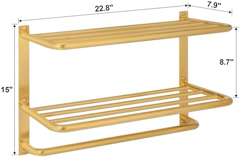 3-Tier Bathroom Towel Rack, SUS 304 Wall Mount, Brushed Gold - Image 6