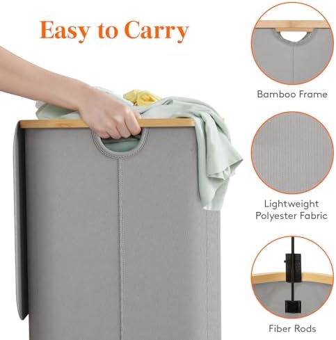 Lifewit 150L Large Laundry Basket with Lid, 2 Removable Bags, Sliver Gray - Image 5