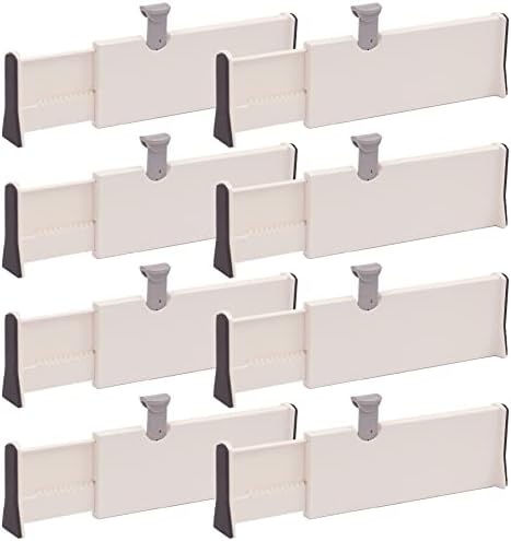TENABORT Set of 8 Adjustable Drawer Dividers Organizer Separators Plastic Dresser Organizer for Bedroom, Bathroom, Closet, Office Desk, Kitchen Storage by TENABORT