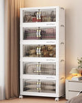 BROVIEW 225Qt Stackable Storage Bins with Lid, Extra Large Closet Organizer Collapsible Drawer Boxes with Wheels, Folding Plastic Cabinet Containers for Home Kitchen Room Organization, 5Pack White by BROVIEW-EnjoytheArtofLife