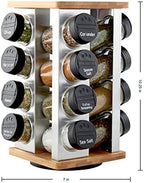 Kamenstein 16 Jar Warner Revolving Countertop Spice Rack Organizer with Lift & Pour Caps and Spices Included,FREE Spice Refills for 5 years,Stainless Steel & Bamboo with Black Caps,16-Jar (Pack of 2) - Image 2