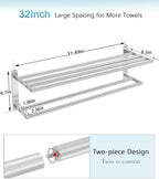 VOTZAAQ 32 in Towel Racks for Bathroom, Bath Towel Shelf with Double Towel Bar, Stainless Steel Towel Storage for Lavatory Wall Mounted, 2-Tier Towel Hanger Towel Holder, Brushed Nickel - Image 5