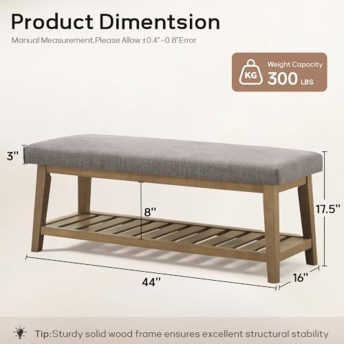 Zihanhome Entryway Shoe Bench, End of Bed Bench,Upholstered Bench(Grey) - Image 2