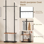 Freestanding Coat Rack Stand, Adjustable Feet, 2 Storage Shelves - Image 4