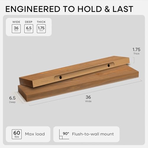 Homeforia 36 Inch Floating Shelves, High-End Solid Pine Wood, Set of 4 - Image 2