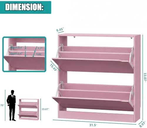 Xixini Shoe Storage Cabinet for Entryway with 2 Flip Drawers, Wood Freestanding Hidden Shoe Storage, Narrow Slim Sturdy Shoe Organizer for Front Door Entrance, Living Room, Hallway, Bedroom, Pink - Image 2